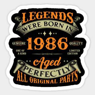 Legends Were Born In 1986 38th Birthday Sticker